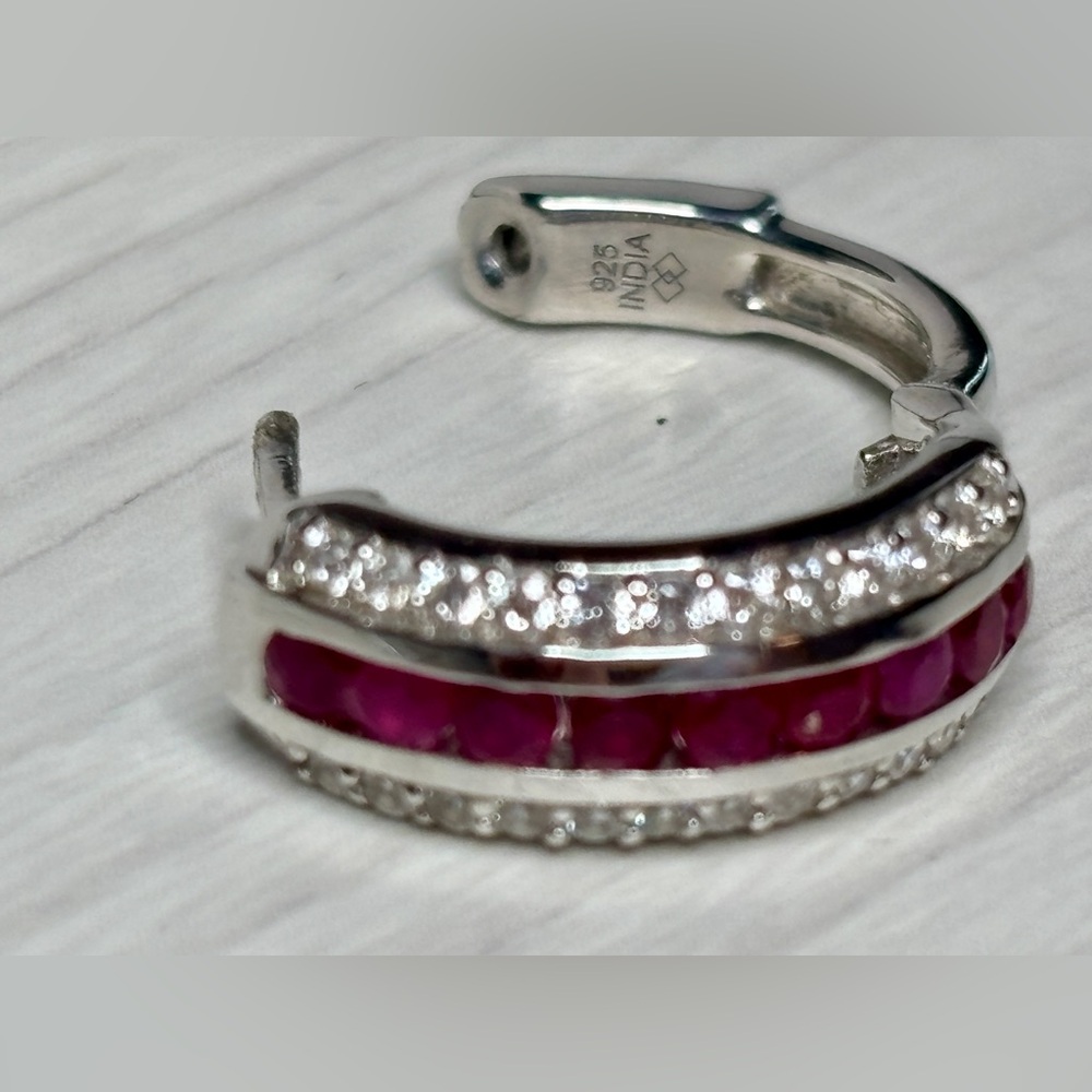 Elegant Sterling Silver And Ruby Gemstone Hoop Ea… - image 4